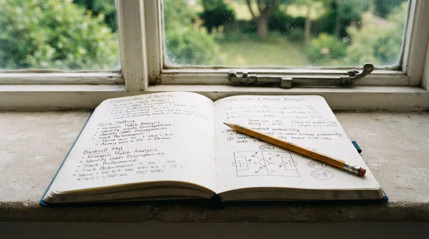 Ein aufgeschlagenes Notizbuch mit handschriftlichen Skizzen und ein Bleistift liegen auf einer Fensterbank im Tageslicht.
